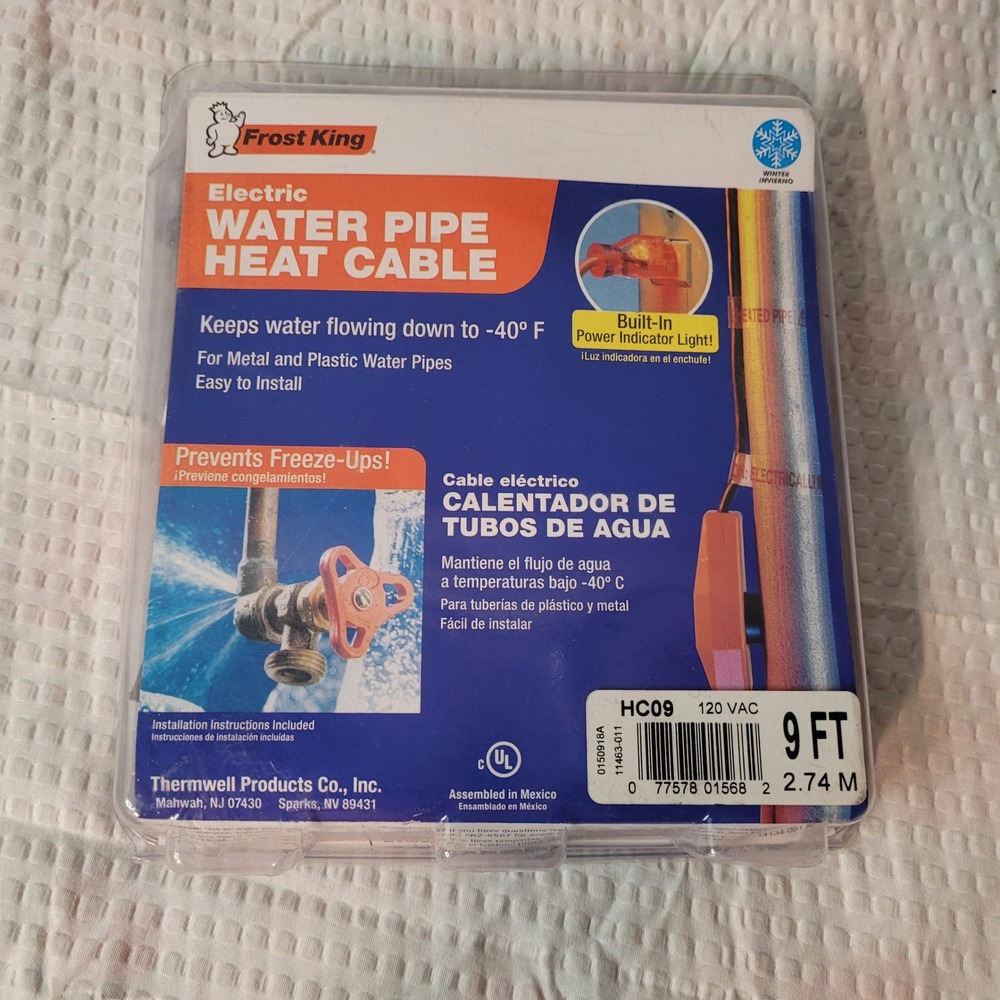 Frost King HC09 Electric Water Pipe Heat Cable 9ft 120V Freeze Protection New